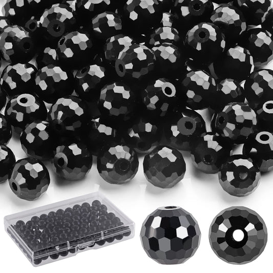 Crystal Glass Beads for Jewelry Making, 80 Pieces Crystal Beads, 10mm Glass Beads, Round Faceted Beads Bulk for Craft Necklace Bracelet Earring (Black Color)