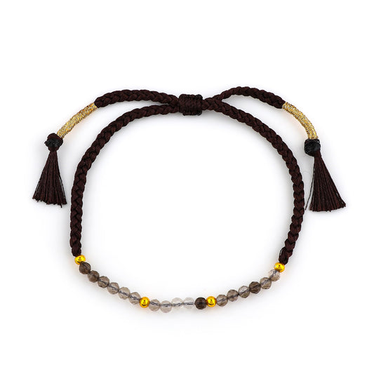 GEMSYMPHONY Smoky Quartz Gemstone Beads Braided Bracelet – 3.5mm Natural Stone Beads, Handmade Adjustable Braided Rope Bracelet, Healing Crystal Jewelry for Men & Women, Unisex Boho Gift