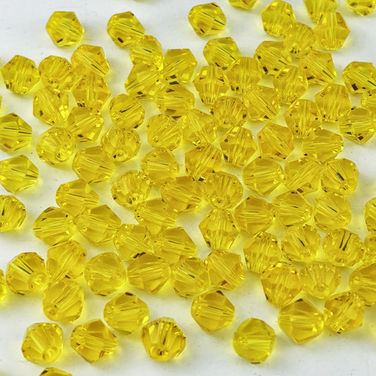 YUEXIGO 400pcs 4mm Bicone Glass Crystal Beads for Jewelry Making, Faceted Bicone Glass Spacer Beads for Bracelet Earring Necklace DIY Craft(Gold Yellow)