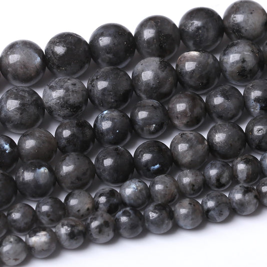 8MM Black Larvikite Round Loose Beads Natural Gem Beads Crystal Energy Stone Beads for Jewelry Making DIY Bracelet Necklace