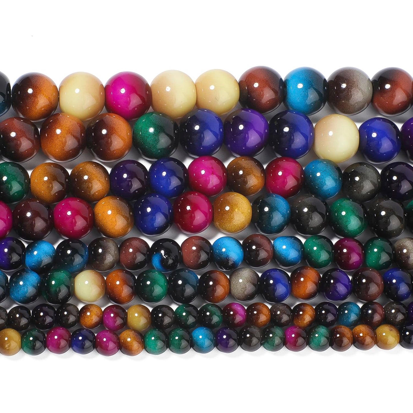 Song Xi 38PCS 10mm Mixed Color Tiger Eye Gemstone Beads for Jewelry Making, Round Smooth Glass Beads for DIY Bracelet Necklace Earring Keychain, Arts and Crafts, for Christmas Wedding Birthday