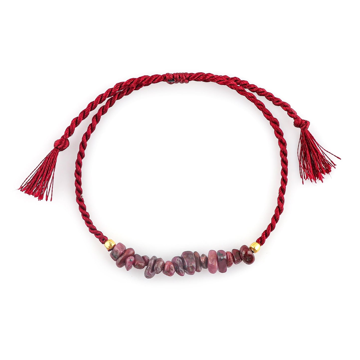 TGH Natural Ruby Chip Braided Bracelet – Handmade Adjustable Protection Bracelet – Raw Ruby Healing Crystal Jewelry for Men & Women – Energy Stone Christmas Gift – Birthday & Holiday Jewelry