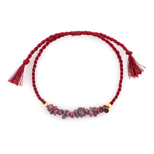 TGH Natural Ruby Chip Braided Bracelet – Handmade Adjustable Protection Bracelet – Raw Ruby Healing Crystal Jewelry for Men & Women – Energy Stone Christmas Gift – Birthday & Holiday Jewelry