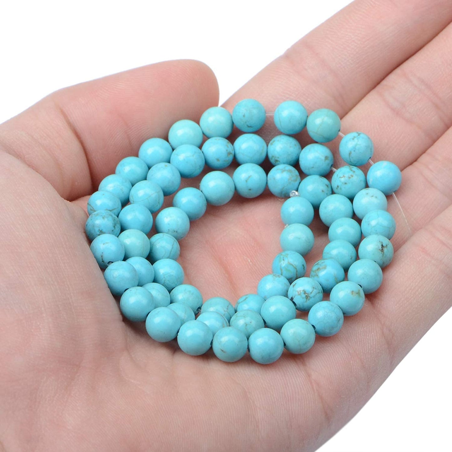 AD Beads Natural Gemstone Round Loose Beads 15" for Bracelet Necklace Earrings Jwelery Making Crafts DIY (6mm, Blue Turquoise)