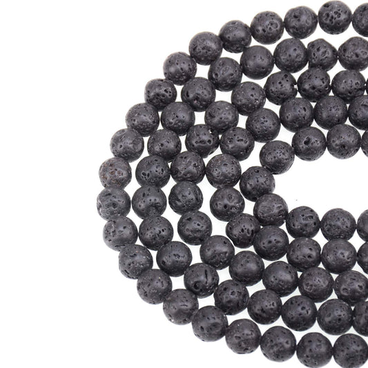 LPBeads 100PCS 8mm Natural Black Lava Beads Gemstone Round Loose Beads for Jewelry Making with Crystal Stretch Cord