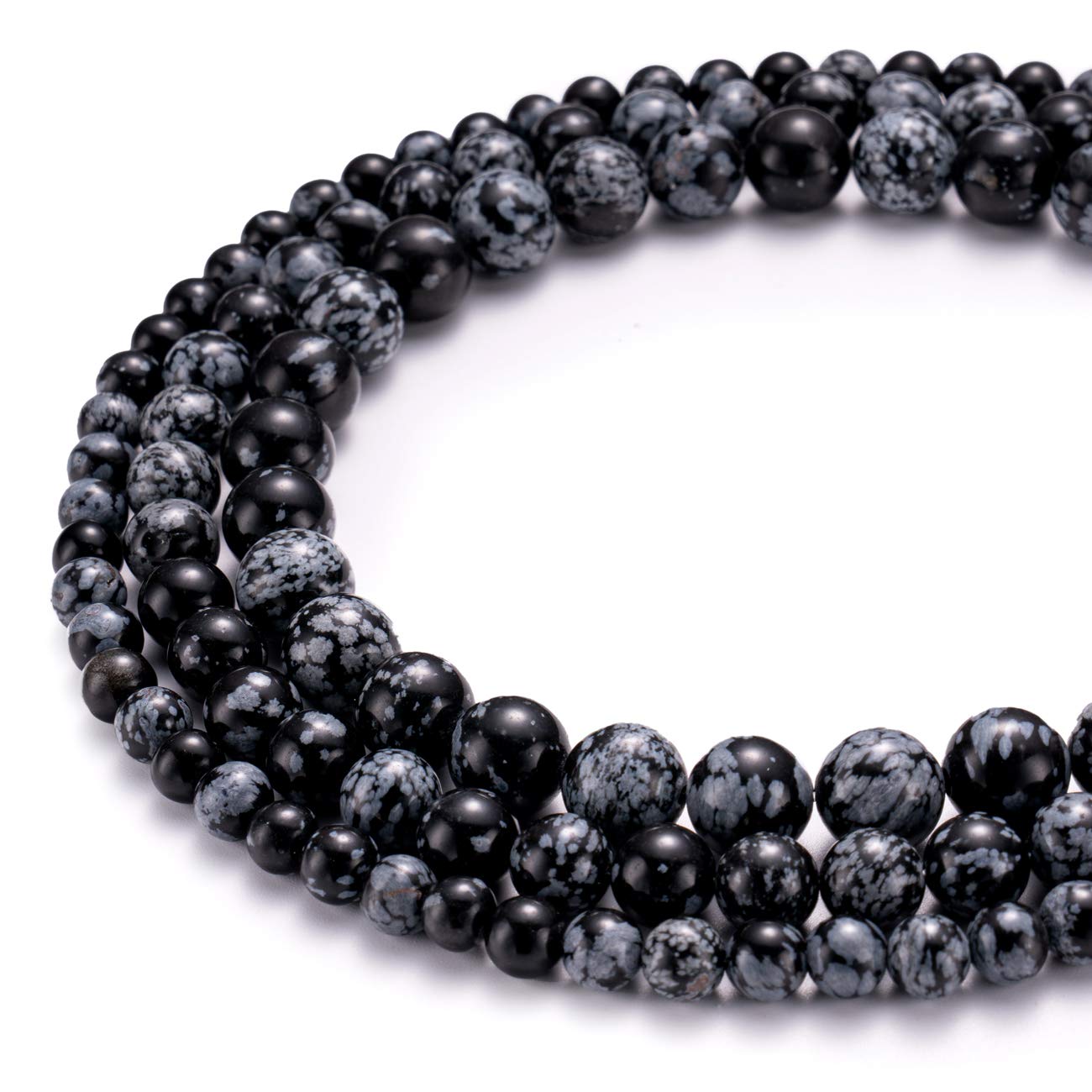 BEADIA Natural Snowflake Obsidian Stone Round Loose Semi Gemstone Beads for Jewelry Making 8MM 44PCS