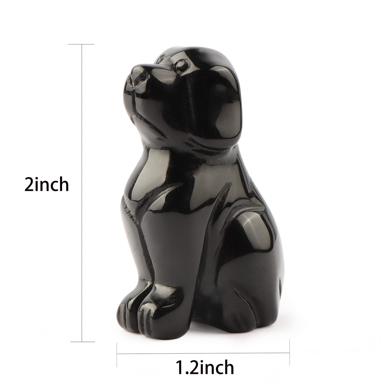 Artistone 2" Black Obsidian Dog Crystal Animals Figurine Carved Gemstone Puppy Dog Statue Sculpture Craft Home Decorations