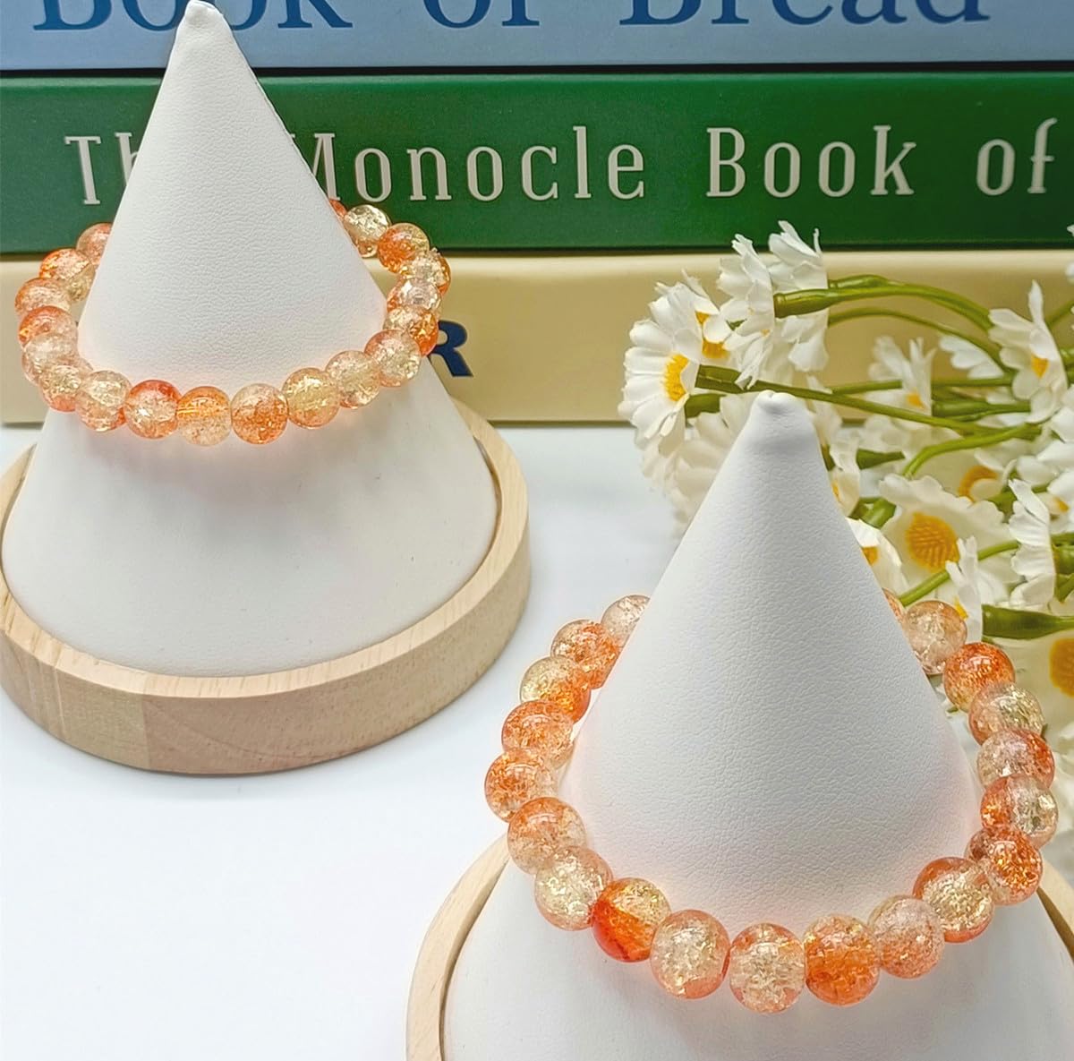 200PCS Glass Beads 8mm Glass Beads for Bracelets Necklaces Jewelry Making DIY Crafts (Orange Red Crackle)