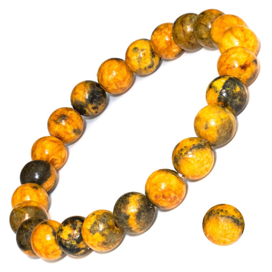 DAZCOLO 8mm Natural Gemstone Stretch Bracelet, Handmade Unisex Crystal Bracelets for Meditation, Yoga, Spiritual Healing & Positive Energy (Bumblebee Jasper)