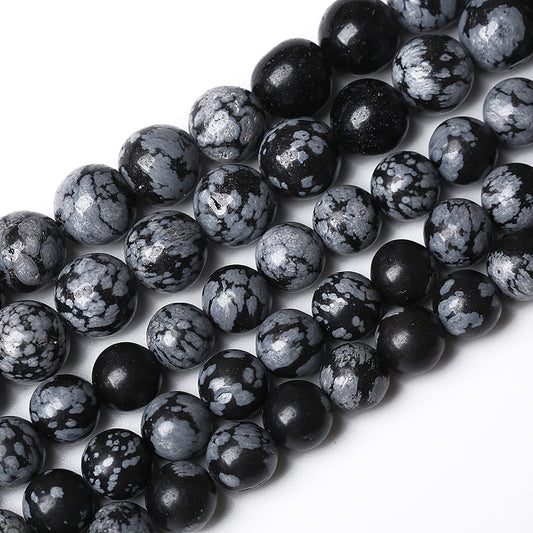 Natural Snowflake Obsidian Beads Round Loose Stone Energy Healing Gemstone Beads for Jewelry Making DIY Bracelet Necklace for Jewelry Making 8mm 45pcs