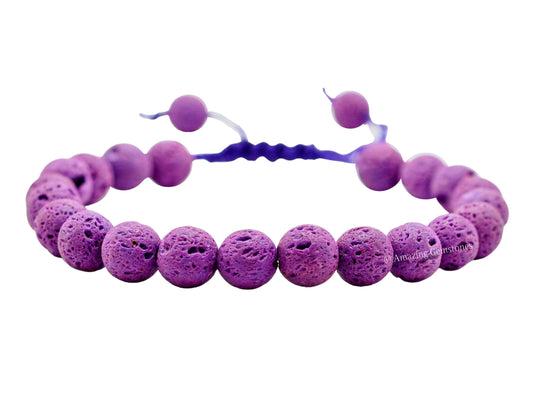 Amazing Gemstone Purple Lava Bracelet, Gifts For Men & Women - Protection Healing Crystal Bracelet - 8mm Gemstone Beaded Adjustable Bracelet, Pulseras Para Hombres Mujer Stocking Stuffers