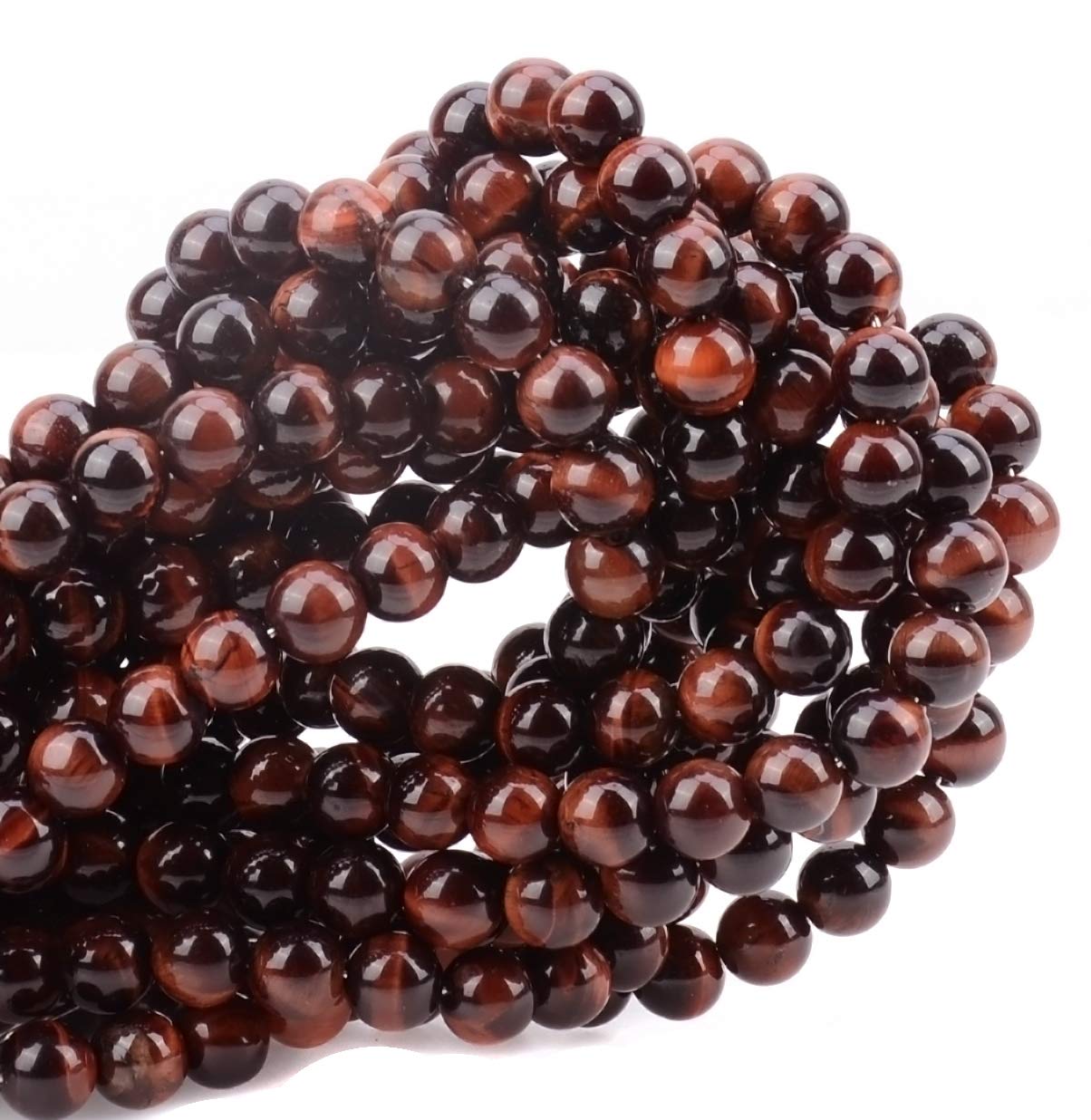 100Pcs Natural Crystal Beads Stone Gemstone Round Loose Energy Healing Beads with Free Crystal Stretch Cord for Jewelry Making (Red Tiger Eye, 8MM)