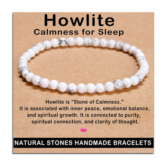 AD Beads Handmade Gemstone Stretch Elastic Bracelet Crystal Healing Reiki Nature's Beauty and Spiritual Essence Unisex (4mm, Howlite (Calmness for Sleep))