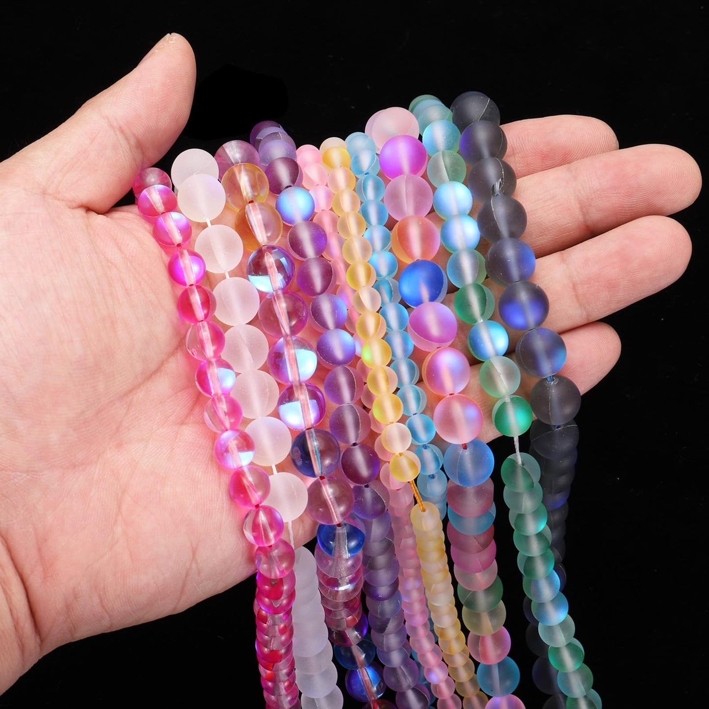 uxcell Matte Crystal Glass Beads 10mm Synthetic Frosted Shining Semi-Precious Round Loose Beads Synthetic Moonstone for Jewelry Making DIY Bracelet, Gray Silver