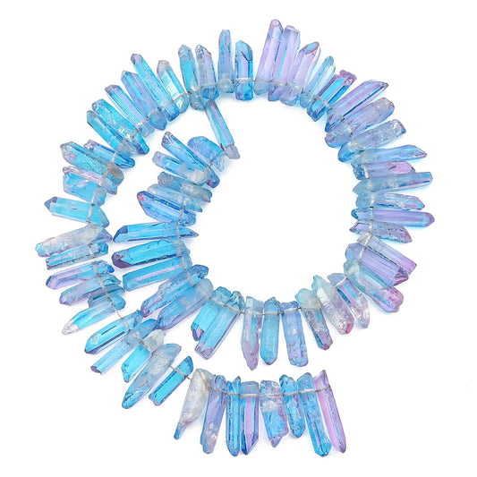 BEADIA Dark Blue/Purple Titanium Coated Crystal Quartz Spike Point Stick Beads Rough 1.0"-1.5" for Jewelry Making 15 Inch/Strand