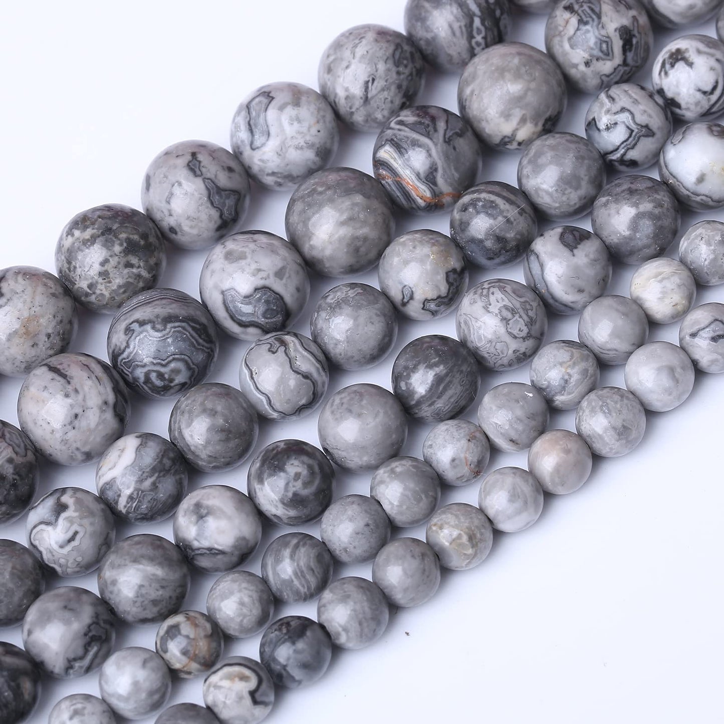 36PCS 10MM Natural Grey map Beads Round Loose Stone Beads for Jewelry Making DIY Energy Stone Healing Power Bracelet 15"