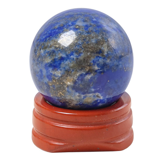 Casaper Natural Lapis Lazuli Ball with Red Jasper Stand, Healing Crystal Sphere for Home Fengshui Yoga Meditation, Reiki Energy Balancing 1.18”(30mm)