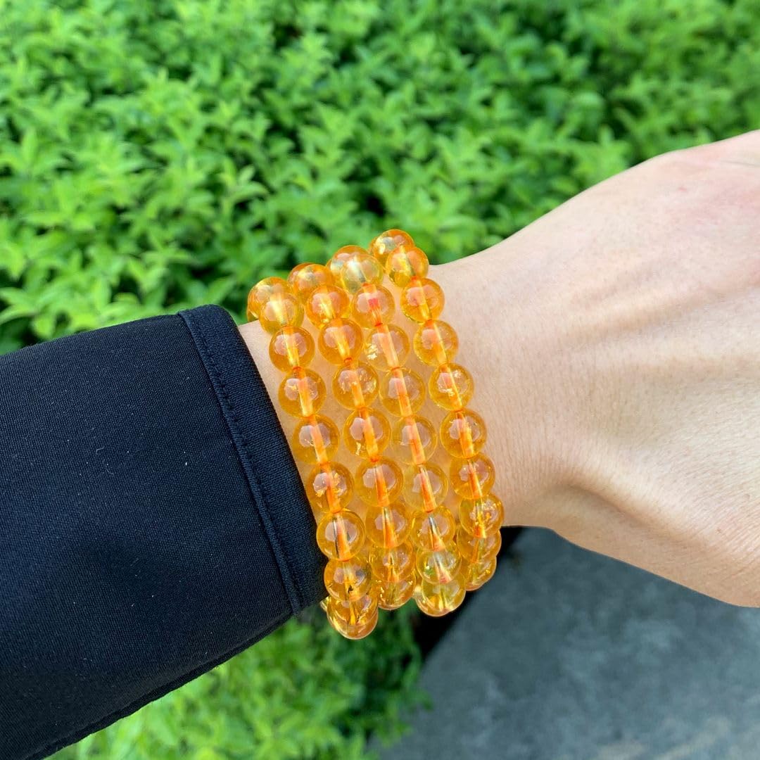 Adabele Real Natural Yellow Citrine Gemstone Beaded Bracelet 7 inch Stretch Chakra Healing Crystal Stone Jewelry Quartz Women Birthday Gift (Unisex) GB8-27