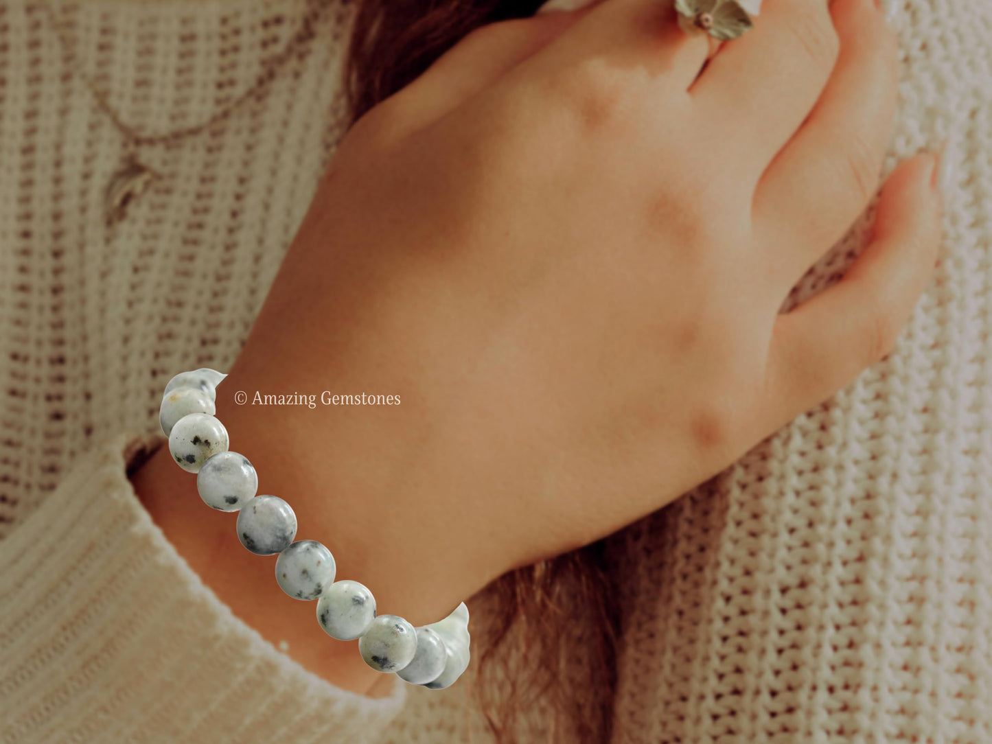Amazing Gemstone Crystal Bracelet for Women Men's Gifts - Protection Healing Crystal Bracelet - 8mm Gemstone Beaded Stretchable Bracelet Pulseras Para Hombres Mujer Stocking Stuffers Mothers Day Gift (Kiwi Jasper)