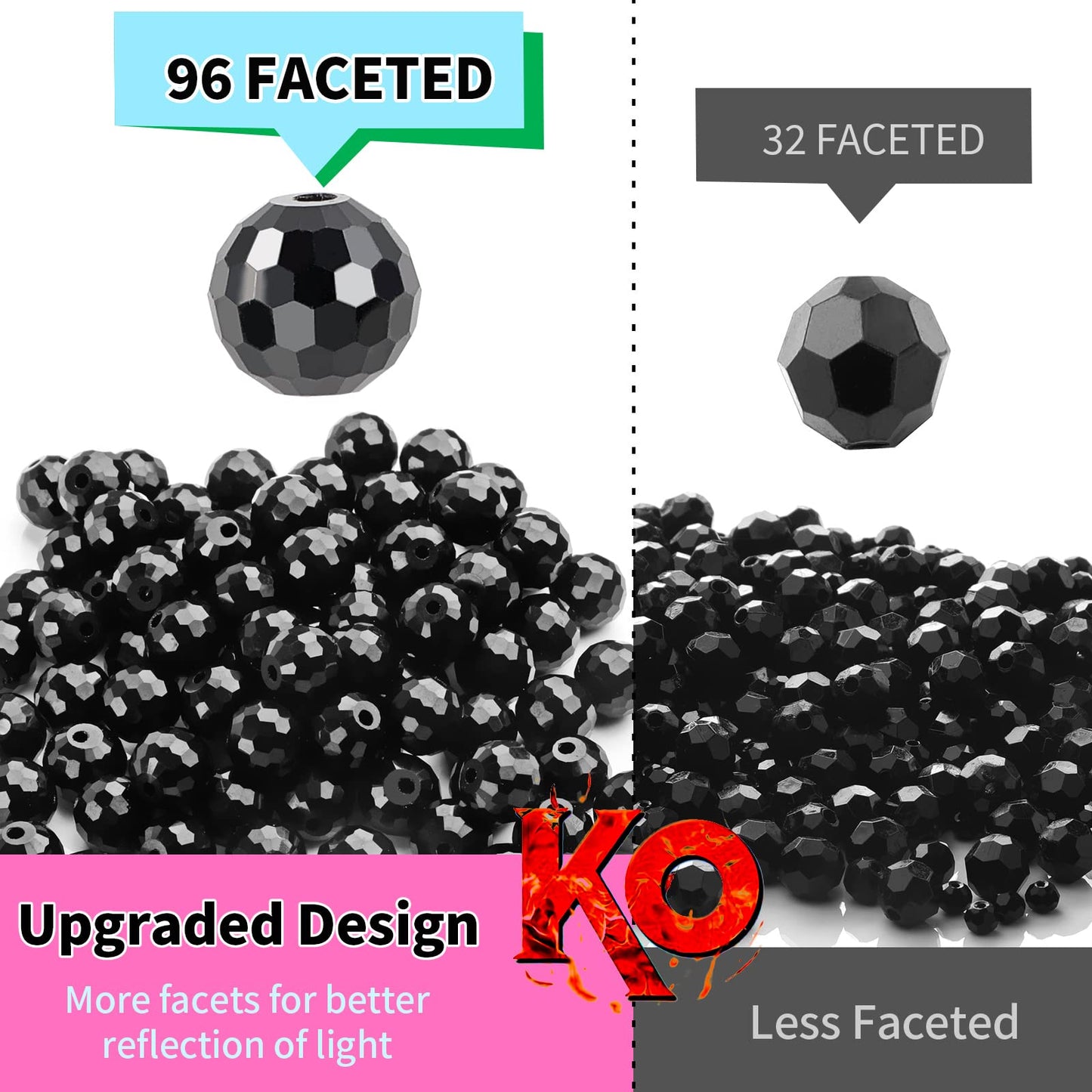Crystal Glass Beads for Jewelry Making, 80 Pieces Crystal Beads, 10mm Glass Beads, Round Faceted Beads Bulk for Craft Necklace Bracelet Earring (Black Color)