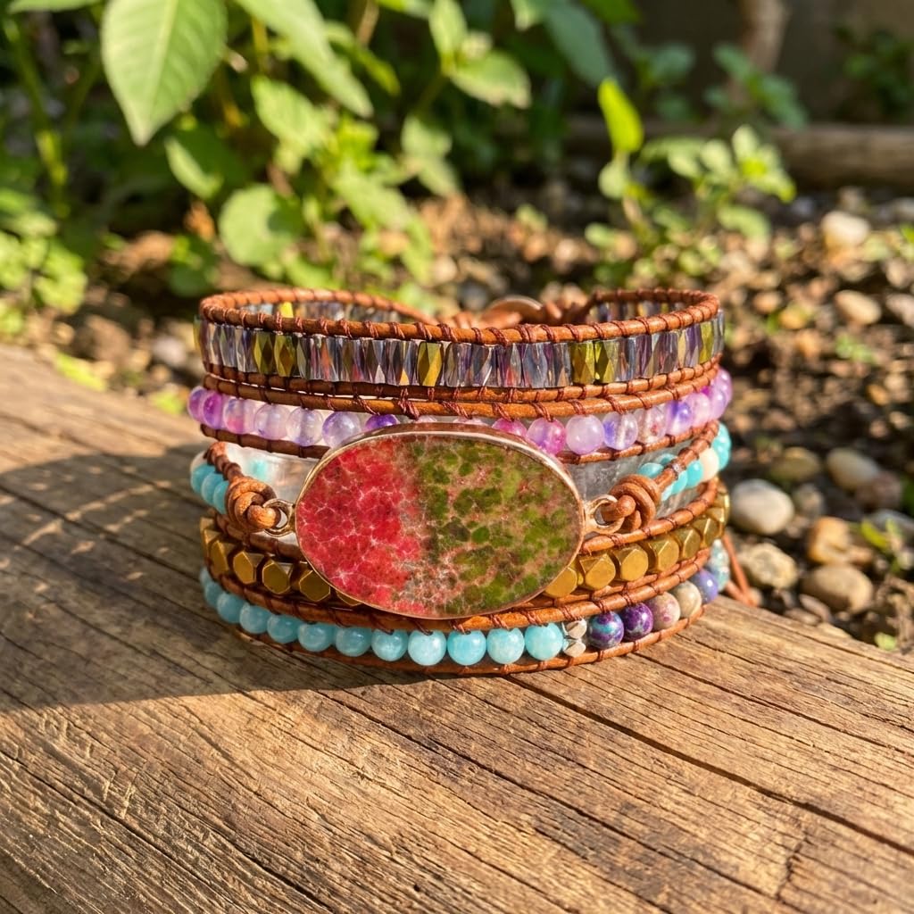 YGLINE Handmade Natural Regalite Jasper Stone 5 Strands Wraps Boho Statement Women Bracelet Collection