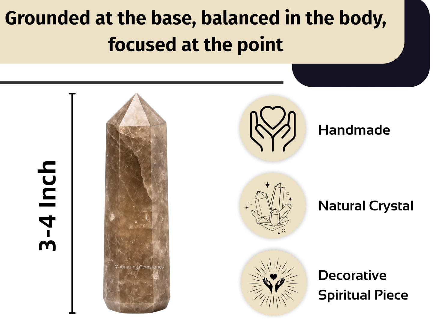 Amazing Gemstone Smoky Quartz Crystal Towers - Natural Healing Crystal Point Obelisk for Reiki Healing and Crystal Grid (3" to 4" INCH)