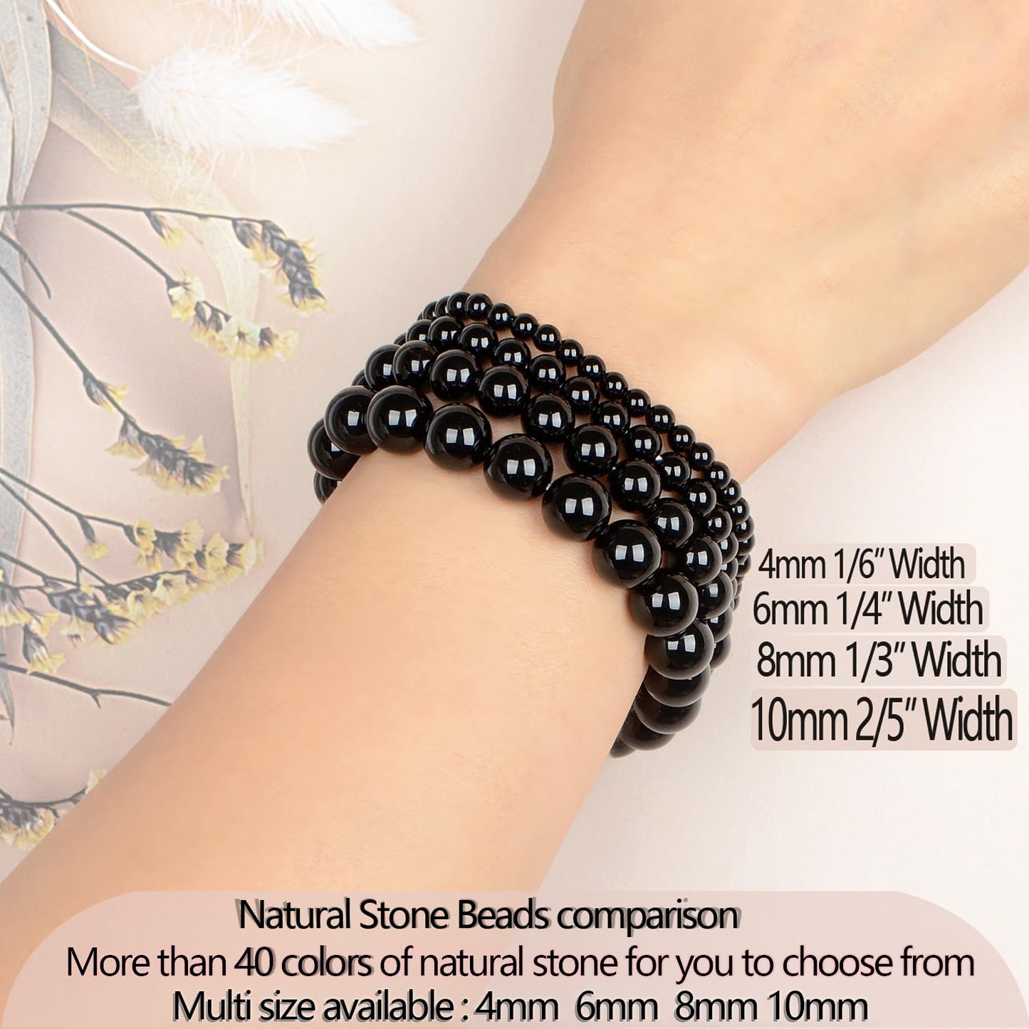 LPBeads Handmade Natural Gemstone Stretch Elastic 6m Black Onyx Bracelet Healing Crystal Round Stone Beads Jewelry Gifts for Women Men