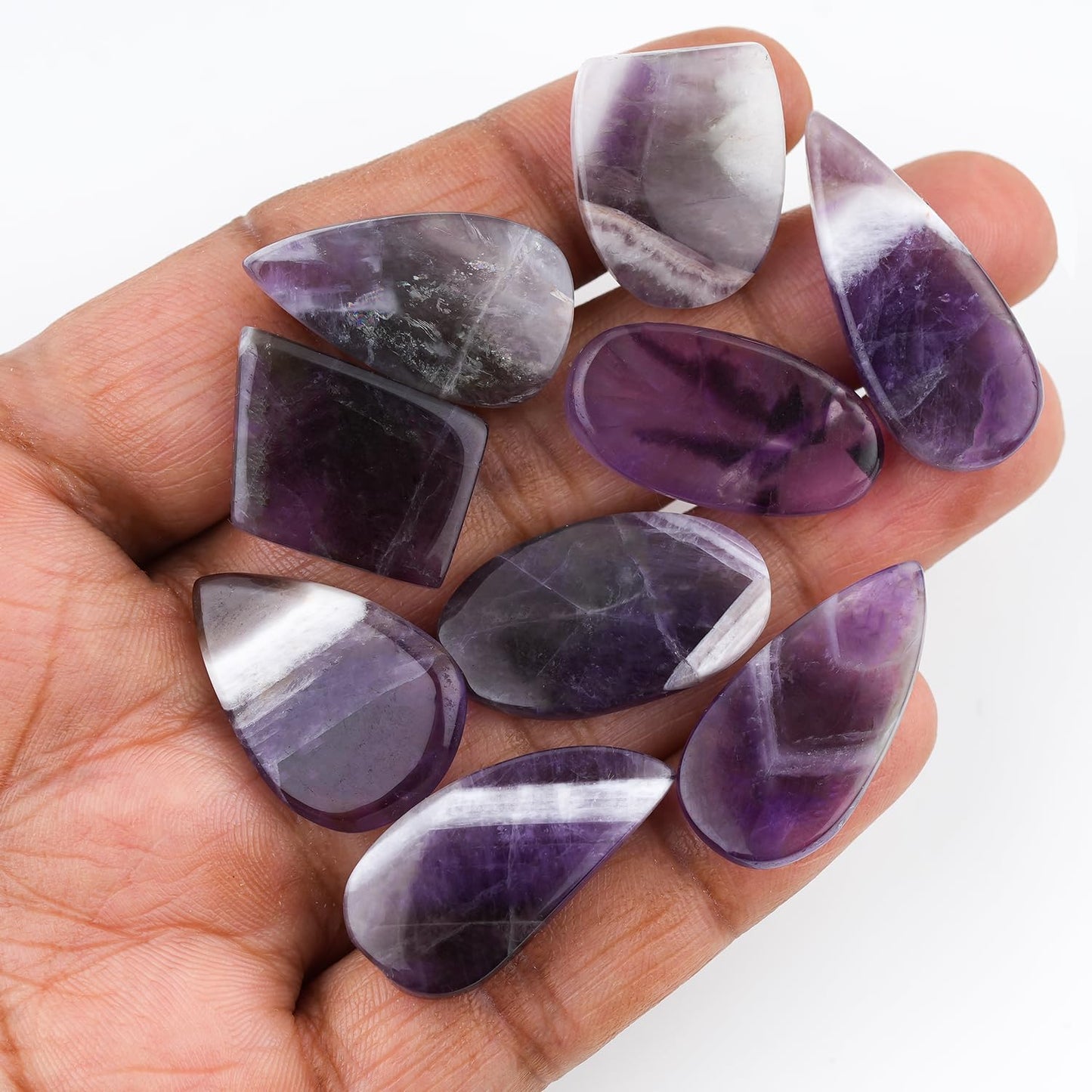 ColouredRocks (10pcs. CHEVRON AMETHYST, Mix Shape, Natural Cabochon Crystals, Loose Gemstone, Wholesale Polished Supply, Jewelry Making, DIY Craft, Gem Collection (18-24mm free size)