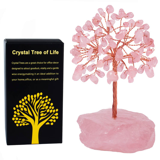 Ytbeoxk Rose Quartz Healing Crystal Tree，Natural Reiki Life Stone Base Copper Wire Tree Decor， Feng Shui Spiritual Energy for Pink Home Office Desk ， Ideal Meditation Gift for Women Men