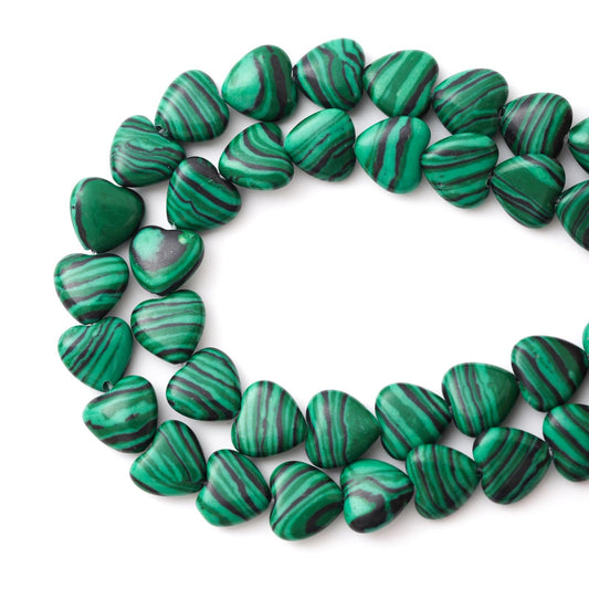 Natural Heart Shaped Malachite Stone Beads 10mm Loose Crystal Healing Beads for DIY Necklace Bracelet Making Gemstone Craft Supplies