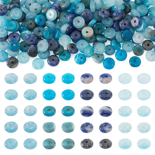 Beadthoven 180Pcs 6mm Natural Gemstone Rondelle Beads Healing Crystals Flat Disc Abacus Smooth Stone Loose Spacers Blue Apatite Sodalite Jade Beads for DIY Bracelet Necklace Jewelry Making