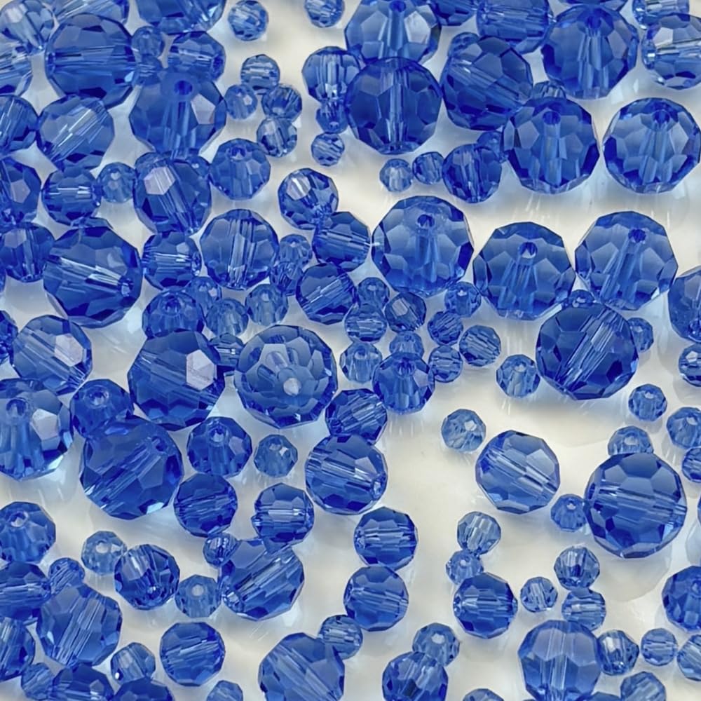 Honkoolly 480pcs Crystal Glass Beads 3mm 4mm 6mm 8mm 10mm Round Faceted Glass Spacer Beads for Bracelets Necklace Earring DIY Jewelry Making Craft(Light Blue)