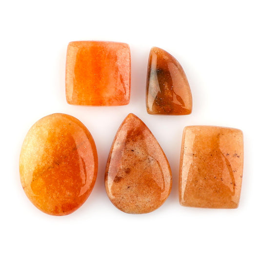 CRYSTALINES (5pcs) Natural Orange Aventurine Gemstones Cabochon, Wholesale Loose Polished Cabs, DIY-Healing Crystals, Jewelry Making, Wire Wrapping, Worry Stones Supplies, Gem Collection