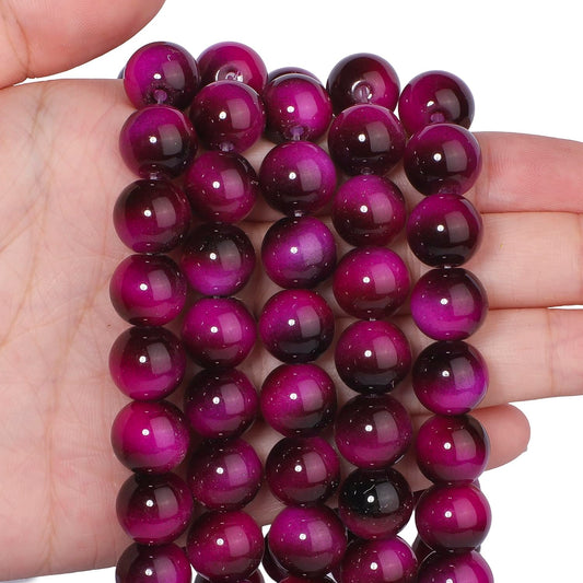 Song Xi 28PCS 12mm Rose Pink Tiger Eye Gemstone Beads for Jewelry Making, Round Smooth Glass Beads for DIY Bracelet Necklace Earring Keychain, Arts and Crafts, for Christmas Wedding Birthday