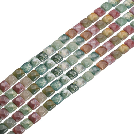 PATIKIL 50 Pack Natural Stone Beads, 8mm Faceted Square Agate Beads Bulk Natural Indian Agate Stones, for DIY Jewelry Making Necklace Bracelet Accessories, 2 Strands, 16 Inch, Multicolor