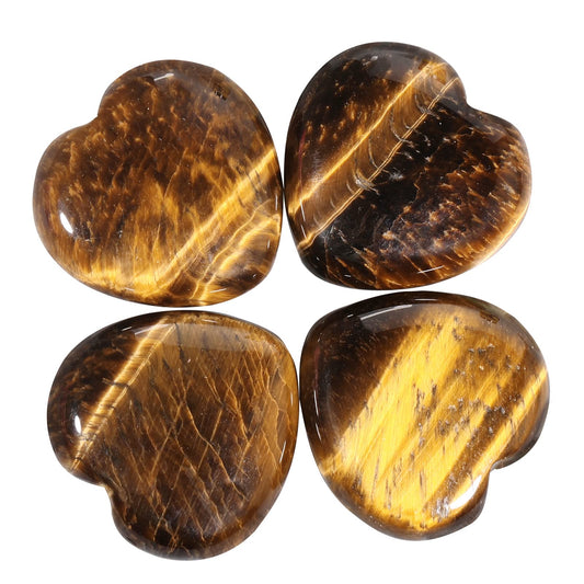 Loveliome 4 Pcs Natural Tiger's Eye Love Heart Palm Stone Reiki Balancing Worry Stone(1 Inch)