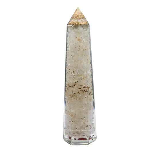 Amazing Gemstone Clear Quartz Orgonite Orgone Crystal Towers - Large 4.5" Orgonite Crystal Wand Obelisk Tower Point for Meditation, Crystals and Healing Stones Gift and Protection
