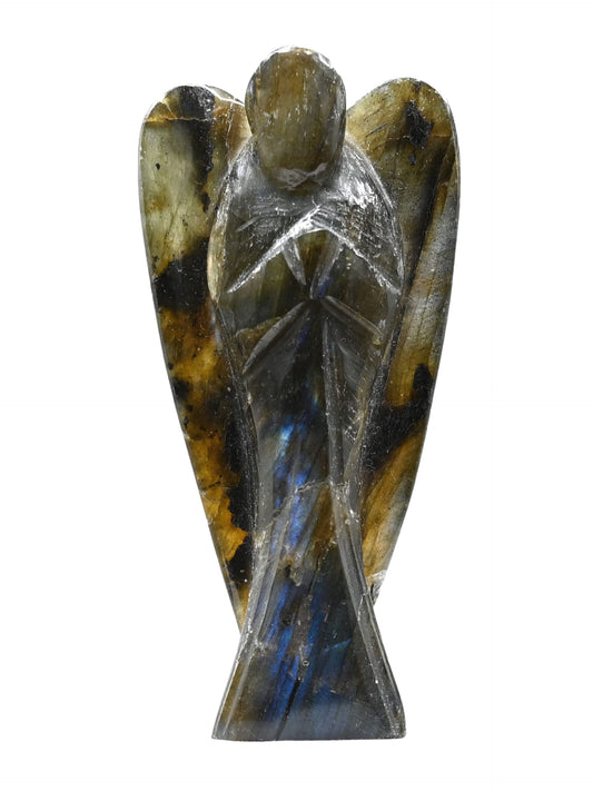 Amazing Gemstone Labradorite Crystal Guardian Angel Figurines Ornament for Healing Birthstone, Decoration Statue (Hand Carved Pocket Gemstone Angel) (3 inch)