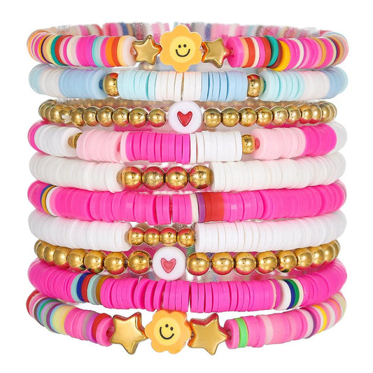 YEOSMINE Boho Heishi Clay Beaded Stretch Bracelets Stack For Women, Preppy Teens Friendship Gold Bracelets Cute Beach Surfer Accessories Bulk Set Trendy Fashion Jewelry