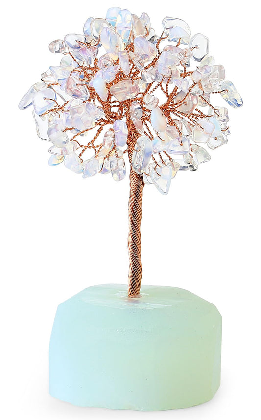 QINJIEJIE Opal Healing Crystals Tree of Life Decor - Natural Crystal Stone Reiki Gemstone White Opalite Base Copper Wire Home Office Decorations Spiritual Feng Shui Gift