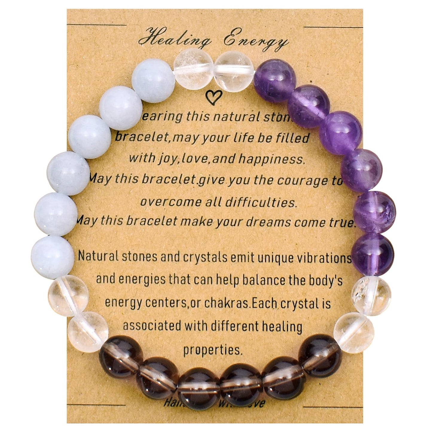 Ayriwoyi Anxiety Bracelet for Women Healing Crystal Stone Amethyst Aquamarine Beaded Bracelets For women Clear Quartz Bracelet