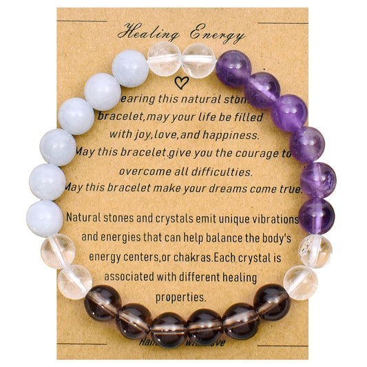 Ayriwoyi Anxiety Bracelet for Women Healing Crystal Stone Amethyst Aquamarine Beaded Bracelets For women Clear Quartz Bracelet