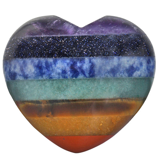 rockcloud Healing Crystal 1.6 inch Rainbow Heart Love Carved Palm Worry Stone Chakra Reiki Balancing