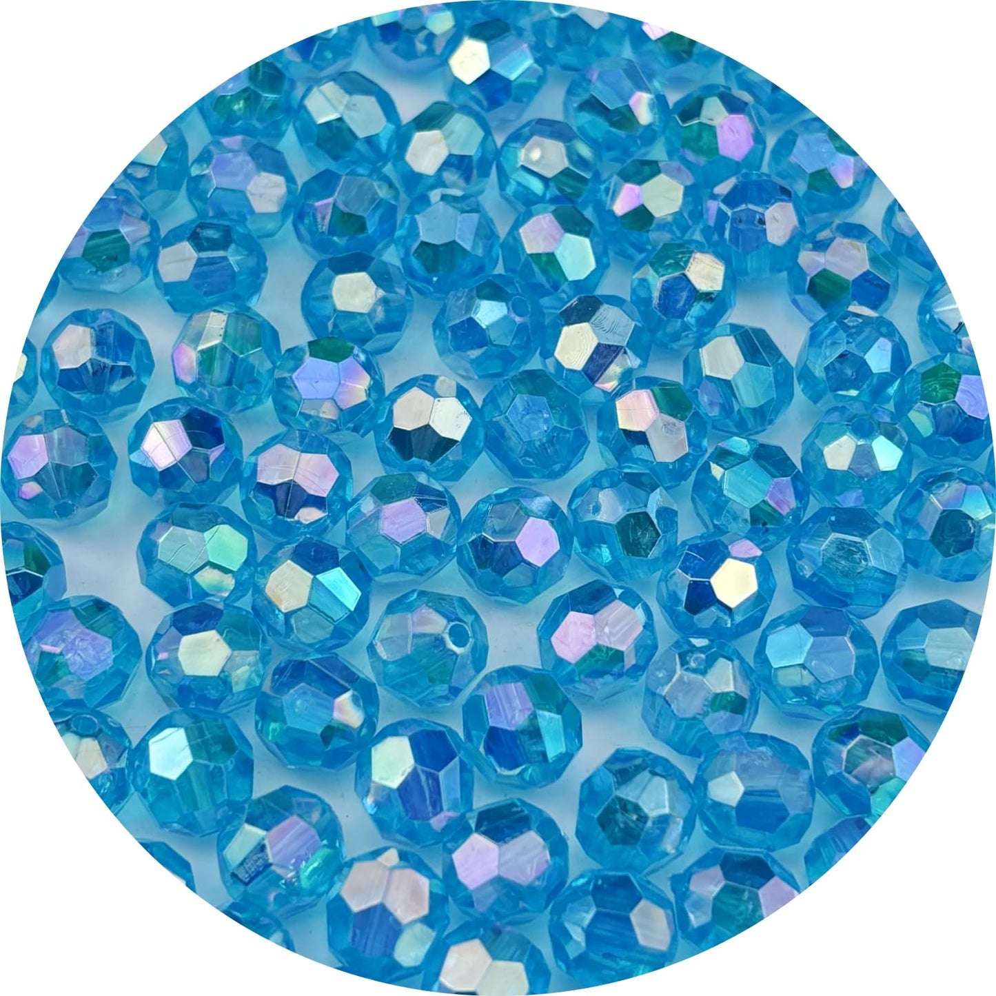 Pinhoollgo 300pcs 8mm Round Acrylic Faceted Beads AB Lake Blue Glossy Spacer Beads for DIY Jewelry Making