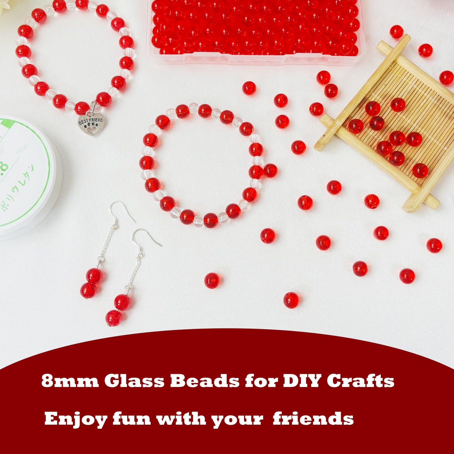 PAMIR TONG 400pcs 8mm Round Glass Beads for Bracelet Pretty Smooth Loose Beads for Necklace-Earring-Jewelry Making and DIY Crafts (Clear Red)