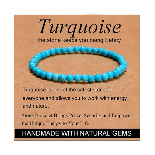 CHELYQST Tur_quoise Bracelet - Stone of Safety,Stretch Natural Stone Crystal Beads Jewelry Gifts for Women Men Unisex Adult,4mm