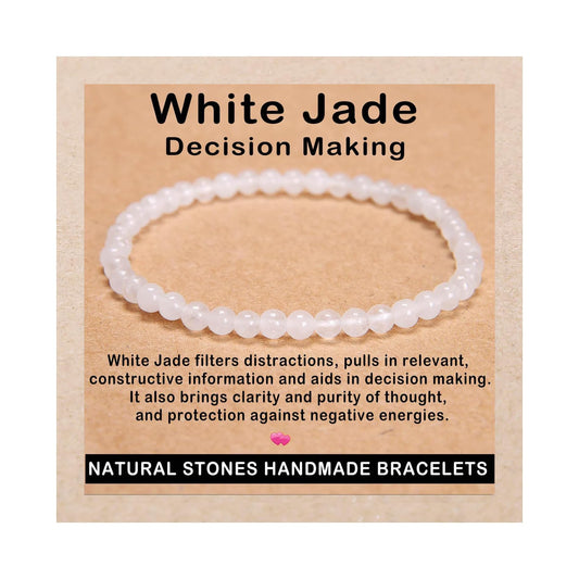 AD Beads Handmade Gemstone Stretch Elastic Bracelet Crystal Healing Reiki Nature's Beauty and Spiritual Essence Unisex (4mm, White Jade (Decision Making))