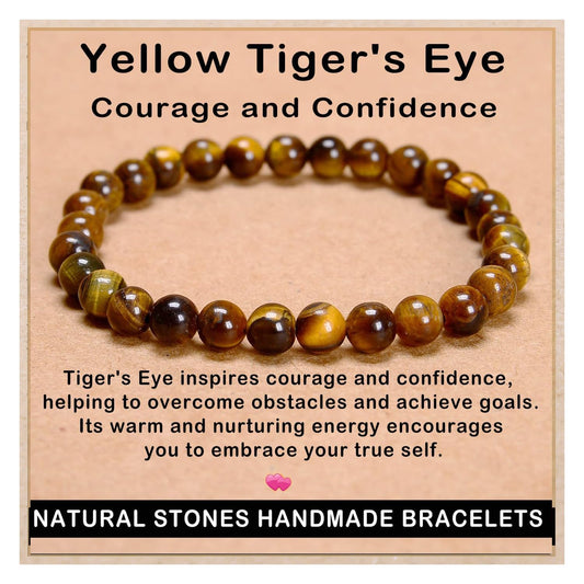 AD Beads Handmade Gemstone Stretch Elastic Bracelet Crystal Healing Reiki Nature's Beauty and Spiritual Essence Unisex (6mm, Yellow Tiger's Eye)