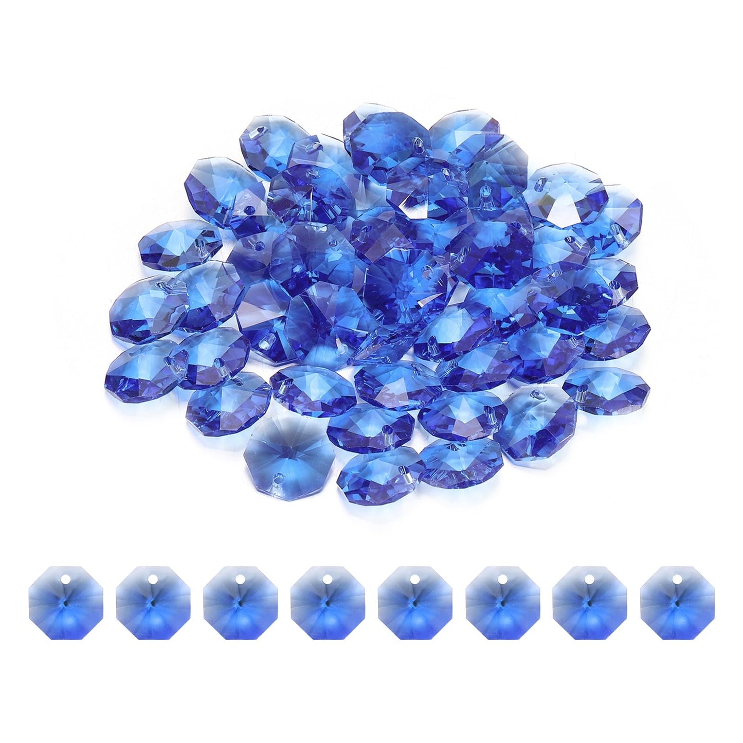 uxcell 50Pcs 1 Hole Crystal Octagon Beads, 14mm K9 Glass Hanging Chandelier Beads Prisms Parts for Crystal Chandeliers Lamp Hanging Pendant Jewelry DIY Craft, Blue