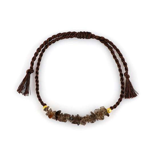 TGH Natural Smoky Quartz Chips Braided Bracelet Healing Birthday Gift for Her Resizable Hand Braid Rope Thread Protection Bracelet for Men Women Gemstone Jewelry Christmas Gift (Smoky Quartz)